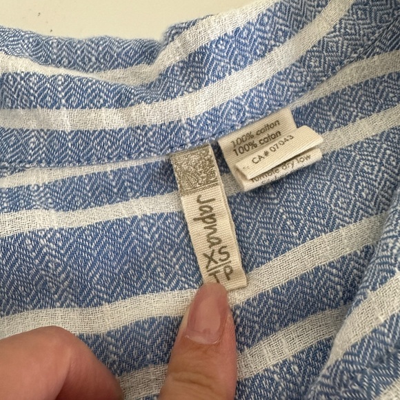 Blue White Striped Dress Lightweight Beachy Tie Waist Size XS Pockets Button - Picture 8 of 12